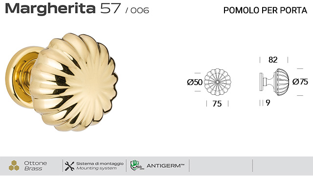 Pomolo per porta fisso 075 Triangolo Reguitti con rosetta tonda